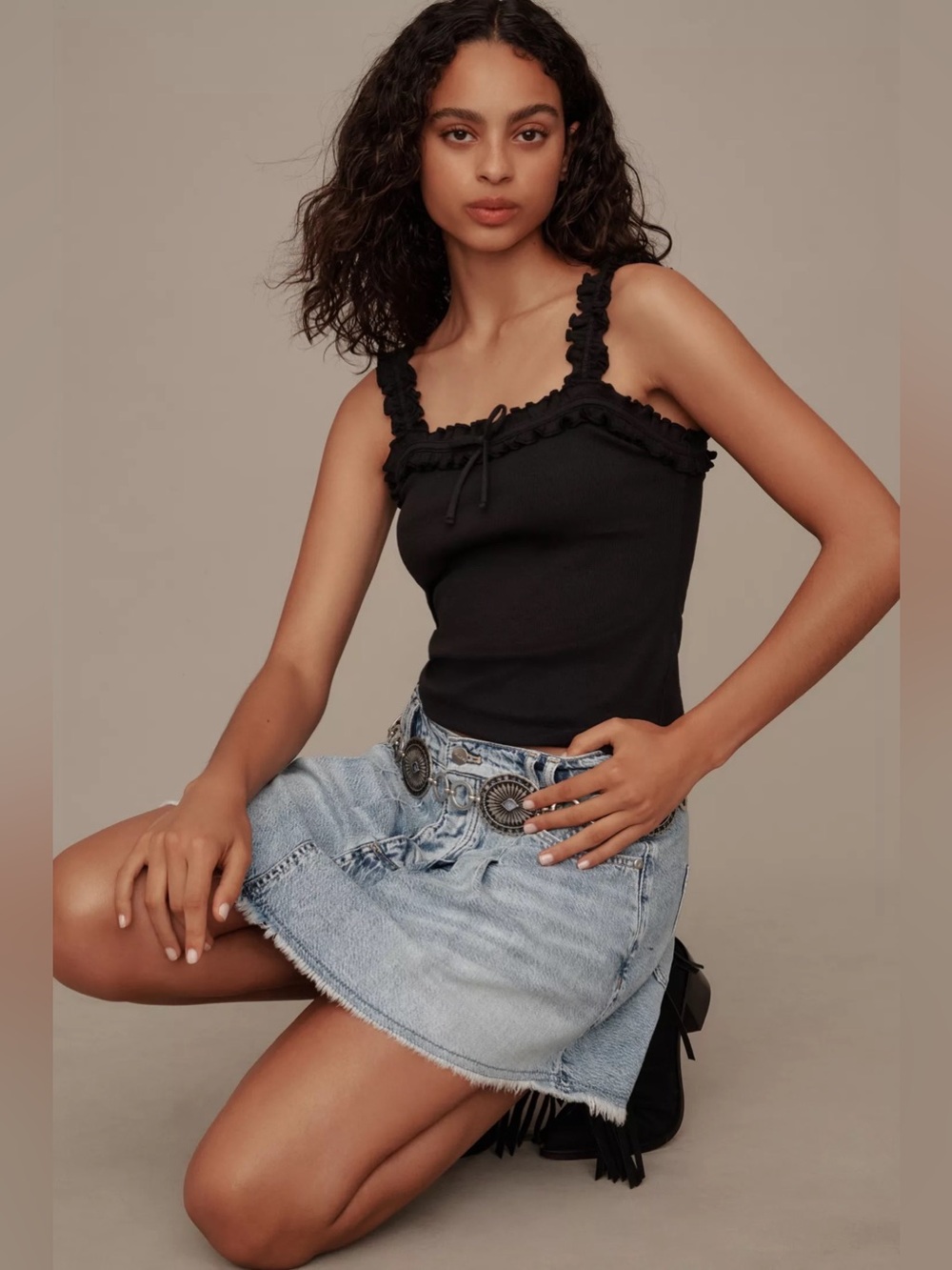 NWT Anthropologie Maeve Dorrie Ruffled Cami, Black, Size M